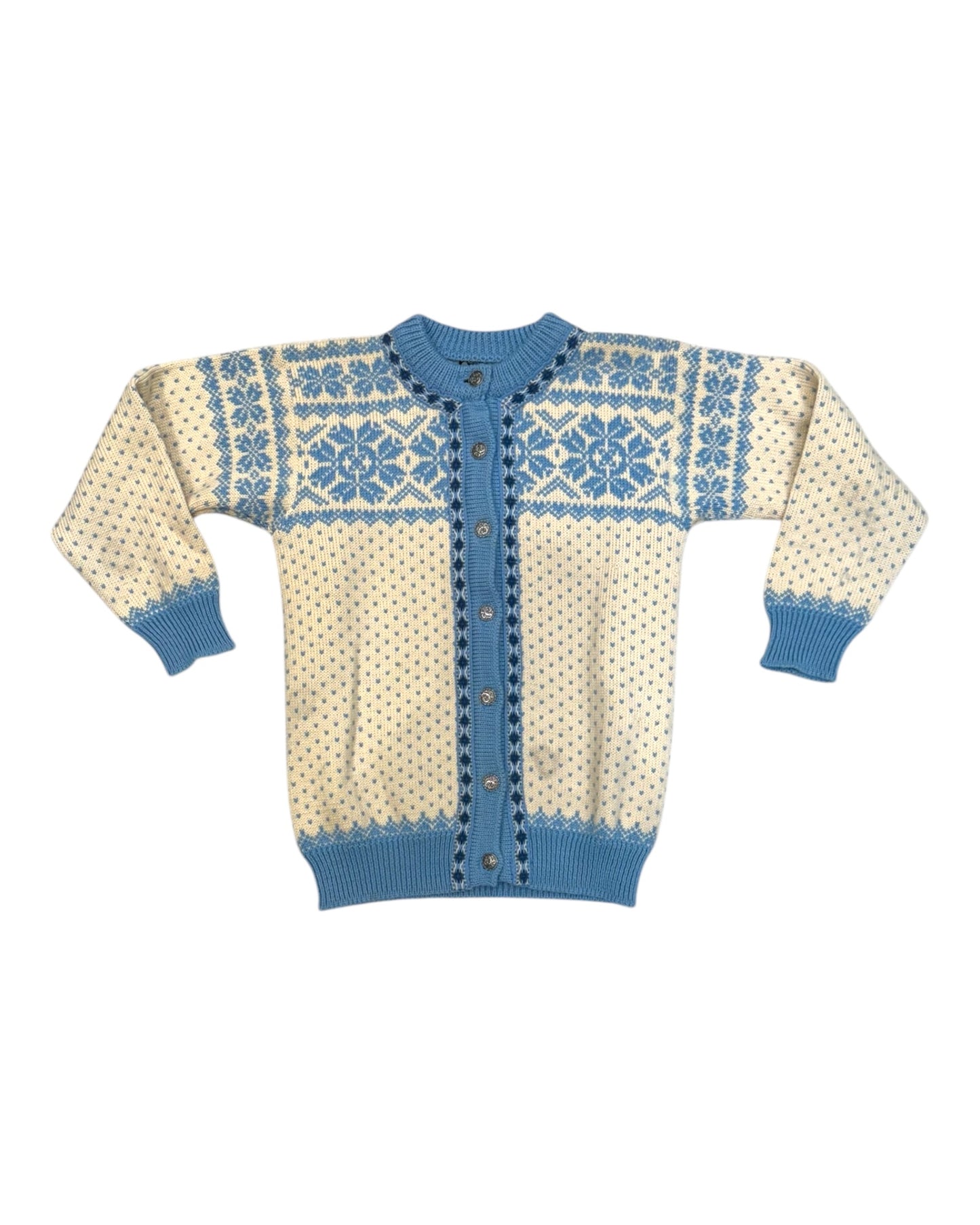Vintage Dale Of Norway Blue and White Wool Cardigan Sweater