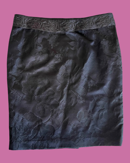 Vintage Miu Miu black skirt with a baroque pattern. 