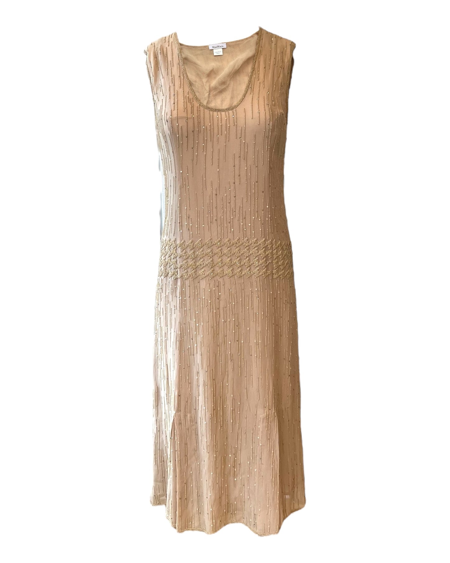 Vintage Max Mara Silk Sheer Beaded Golden Dress