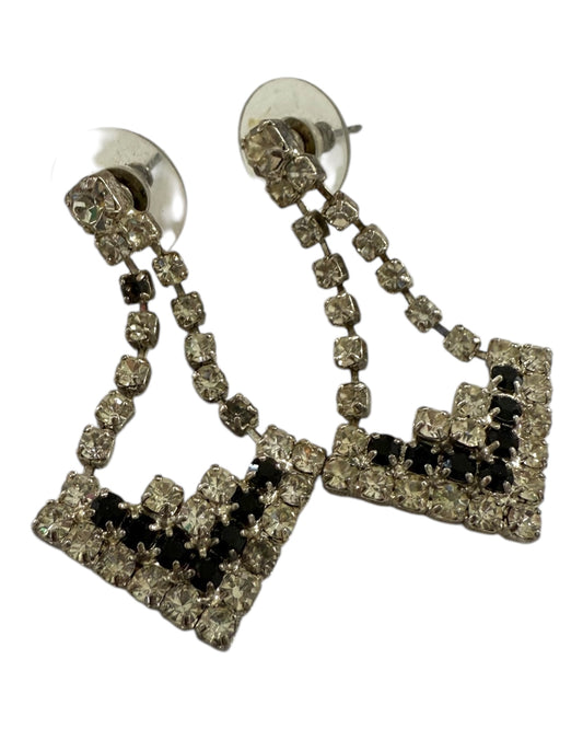 Vintage Black and Silver Crystal Chandelier Earrings