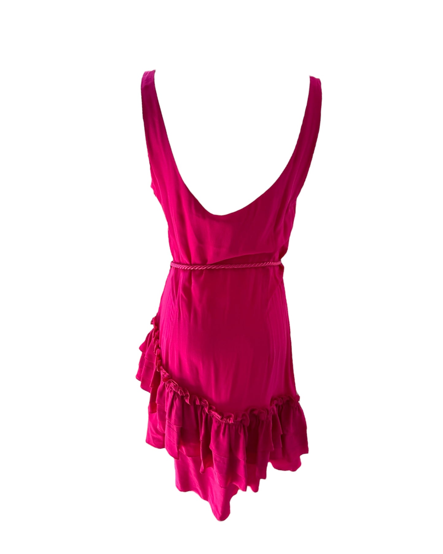Vintage 2007 Galliano Pink Silk Ruffle Dress with Tassel Belt