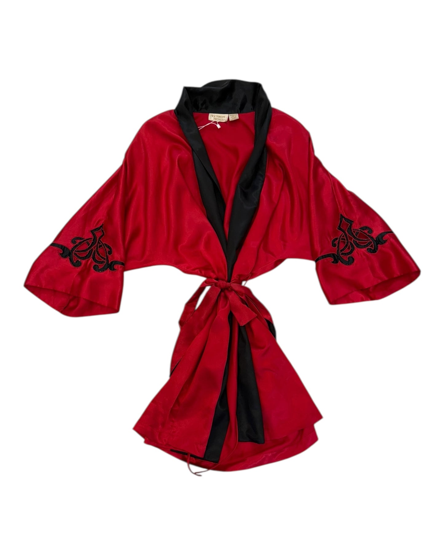 Vintage Victoria's Secret Red and Black Satin Robe