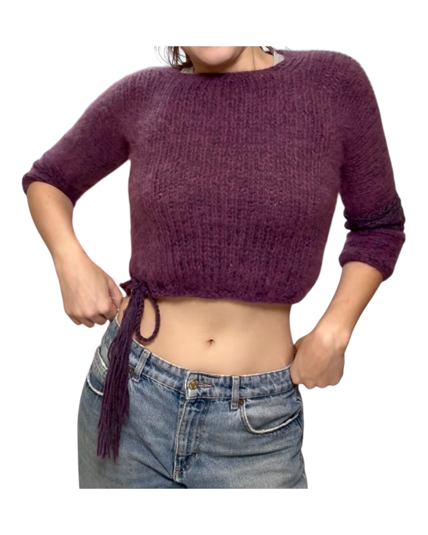 Vintage Hand Knit Cropped Purple Sweater