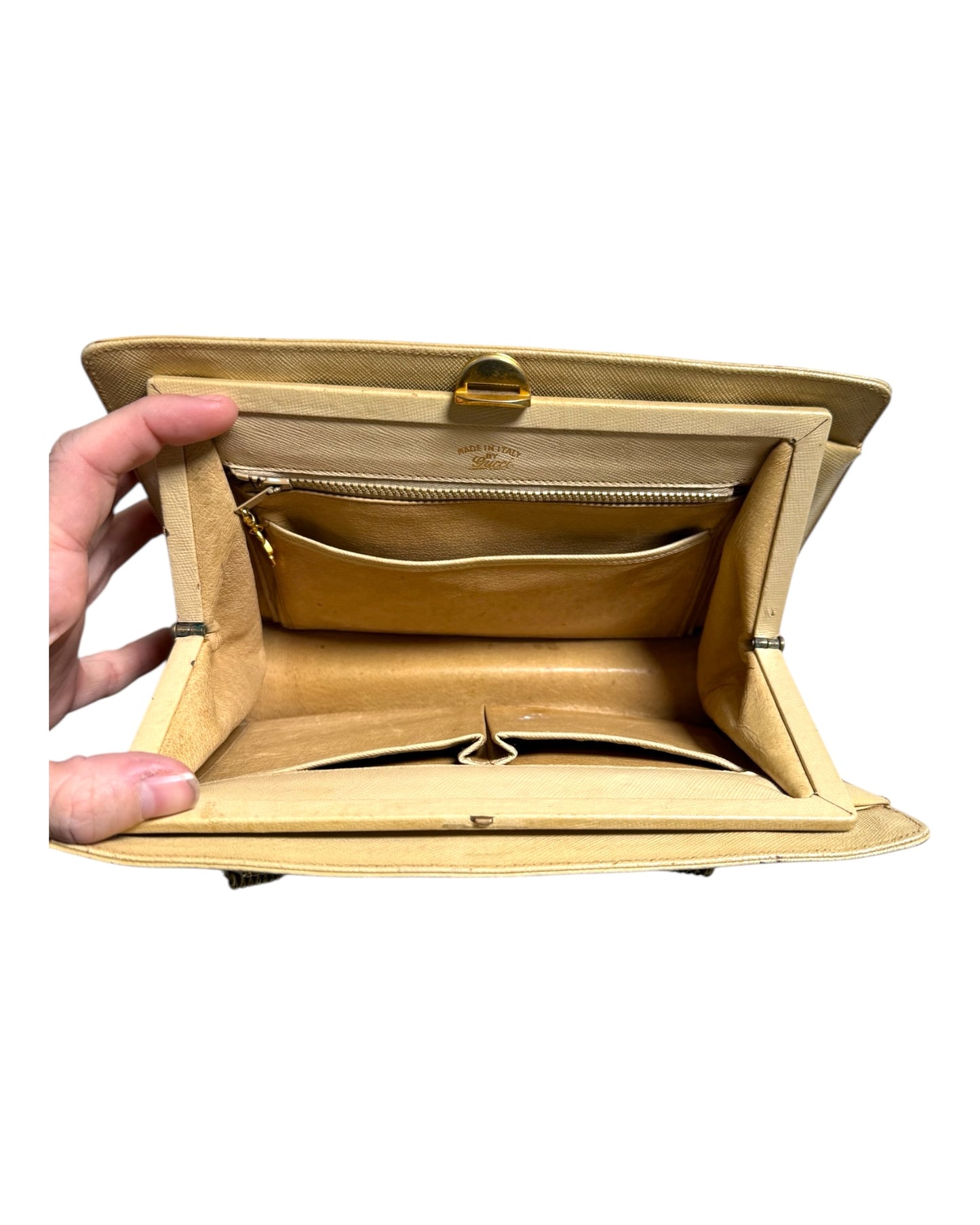 Vintage Gucci Leather Clasp Bag with Gold Chain