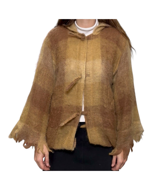 Vintage Henri Bendel Brown Plaid Knit Jacket