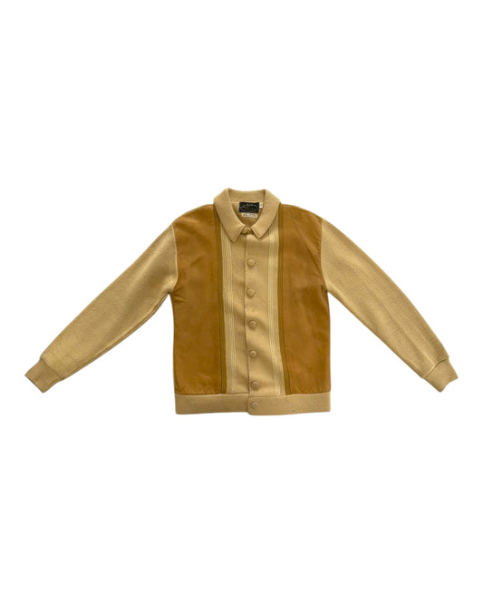 Vintage Tan Cardigan with Suede Panelling