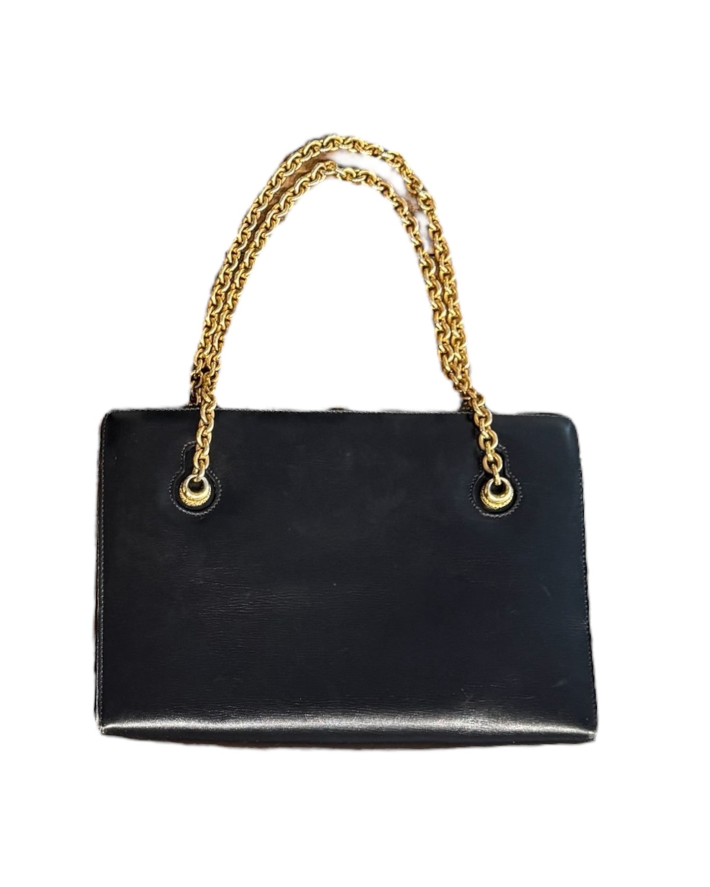 Vintage Gucci Leather Clasp Bag with Gold Chain