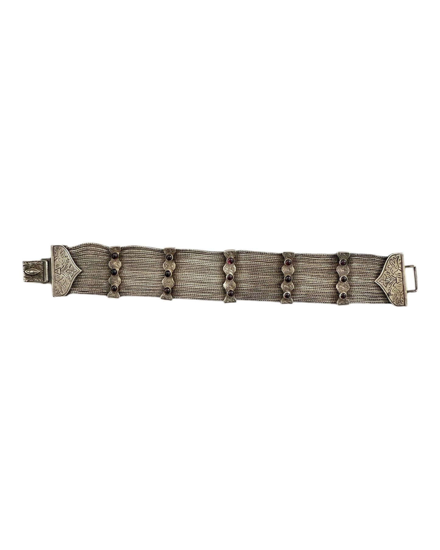 Vintage Sterling Silver and Iolite Etched Bracelet