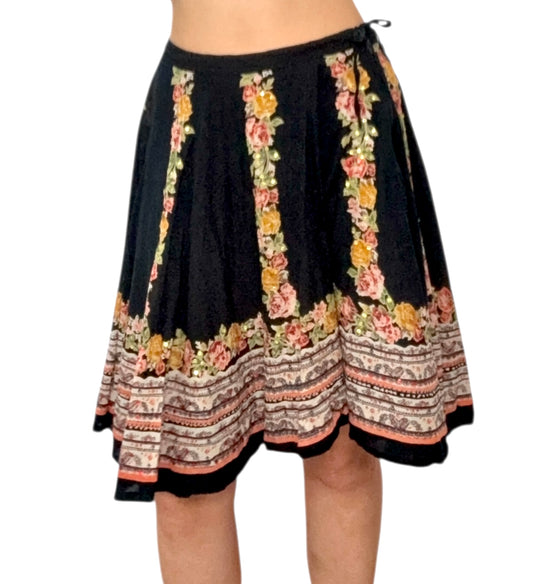 Vintage Black Floral Sequin Skirt