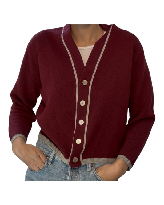 Vintage Burgundy and Grey Cardigan Sweater