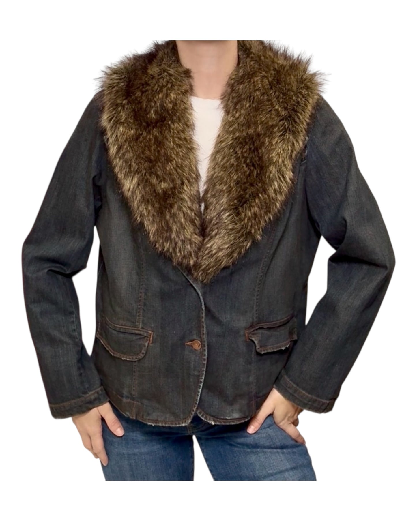 Vintage Jean Jacket with Faux Fur Collar