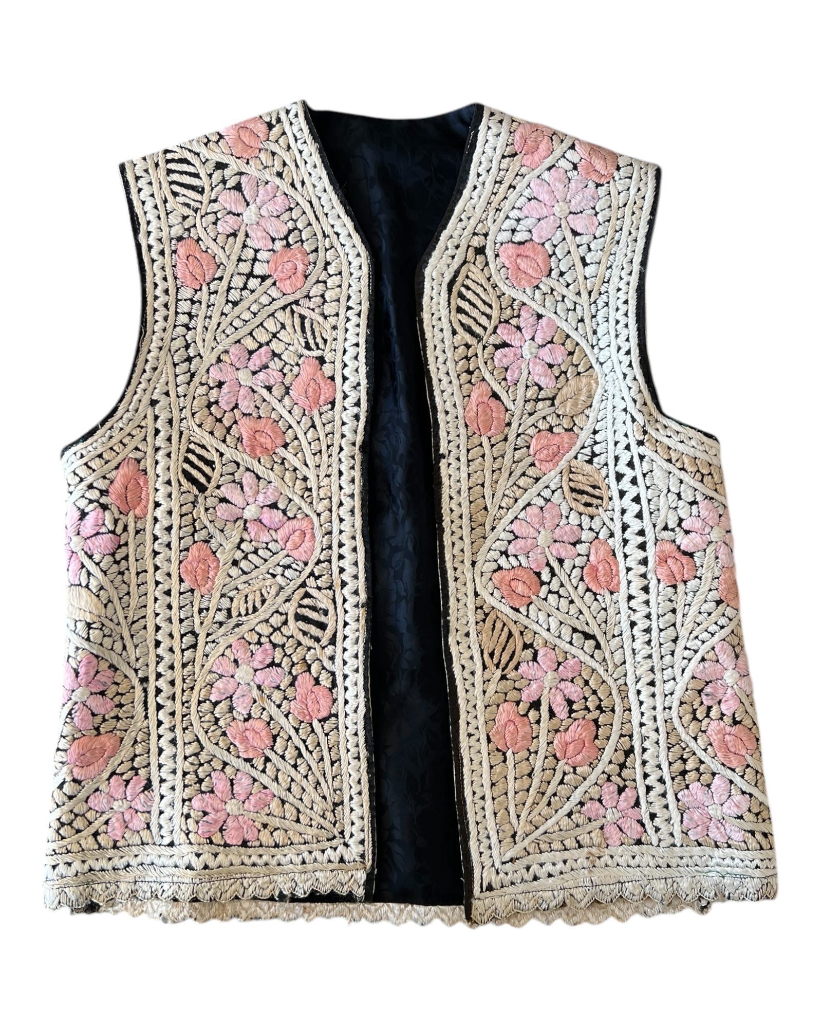 Vintage Pink and Beige Embroidered Vest