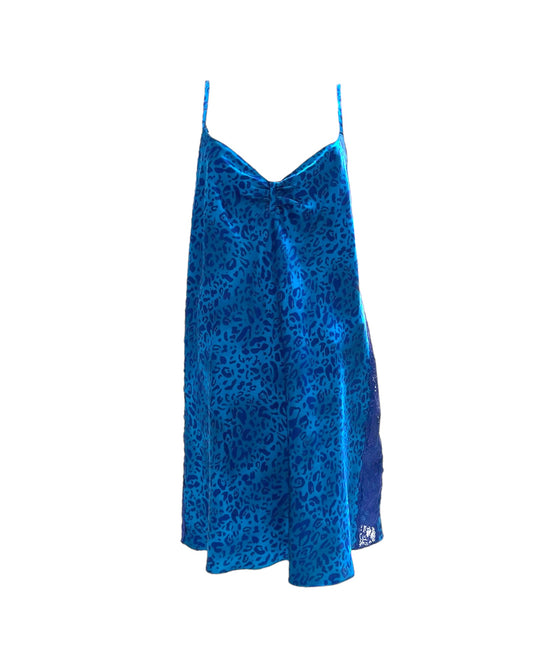 Vintage Blue Leopard Mini Slip Dress