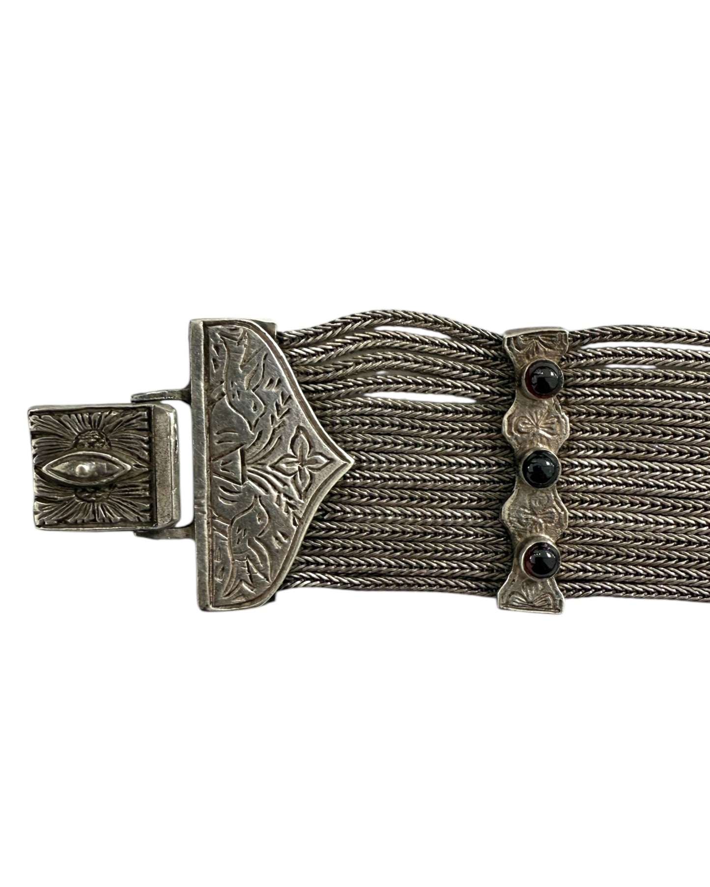 Vintage Sterling Silver and Iolite Etched Bracelet