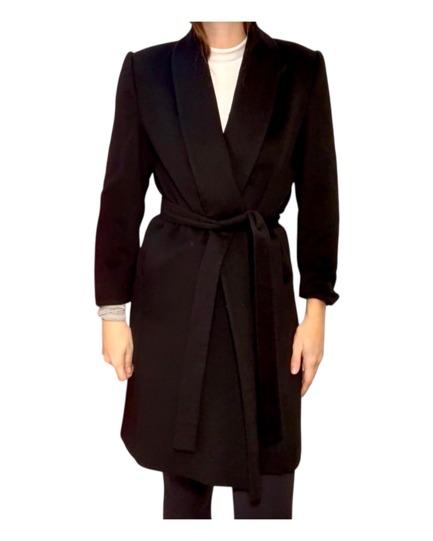 Vintage Black Cashmere Belted Coat