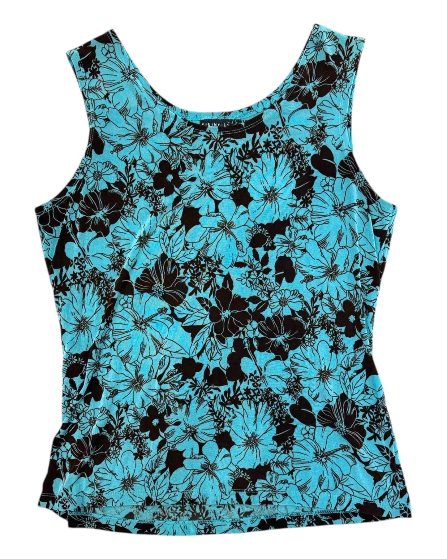 Vintage Y2K Turquoise and Brown Floral Tank Top