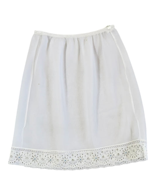 Vintage Sheer White Slip Skirt with Floral Lace Trim