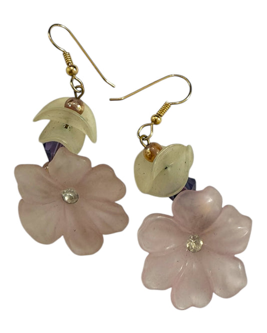 Vintage Pink and Purple Flower Earrings