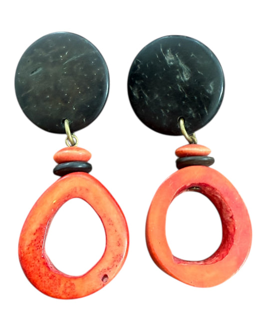 Vintage Red and Black Rustic Dangly Earrings