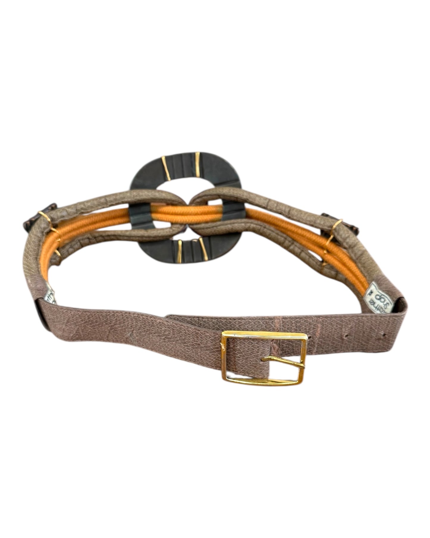 Vintage Geometric Medallion Leather and Woven Waist Belt