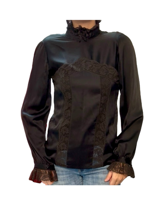 Vintage Black Lace Silk Blouse