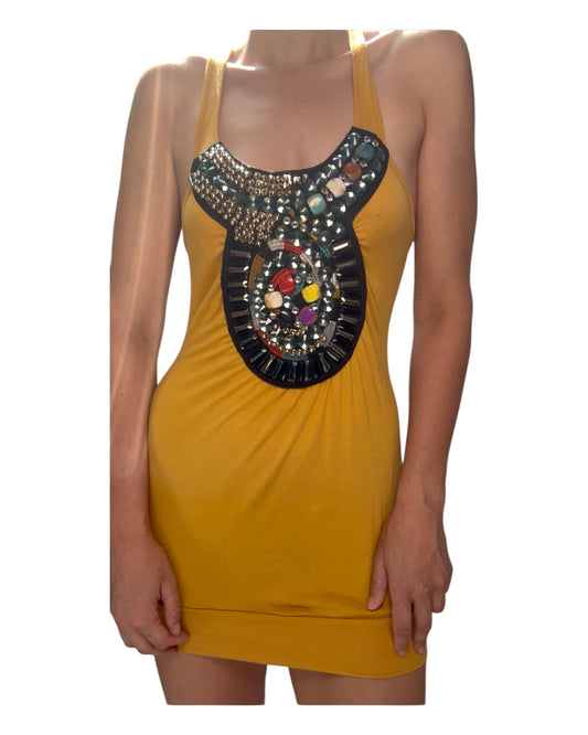 Vintage Yellow Beaded Tunic Top