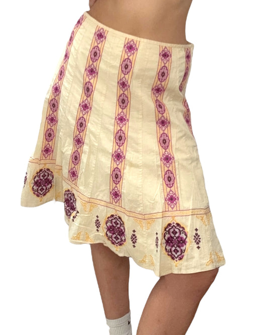 Vintage Ecru and Purple Medallion Skirt