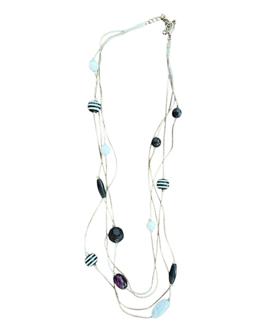 Vintage Black, Purple, and White Beaded Wire Necklace