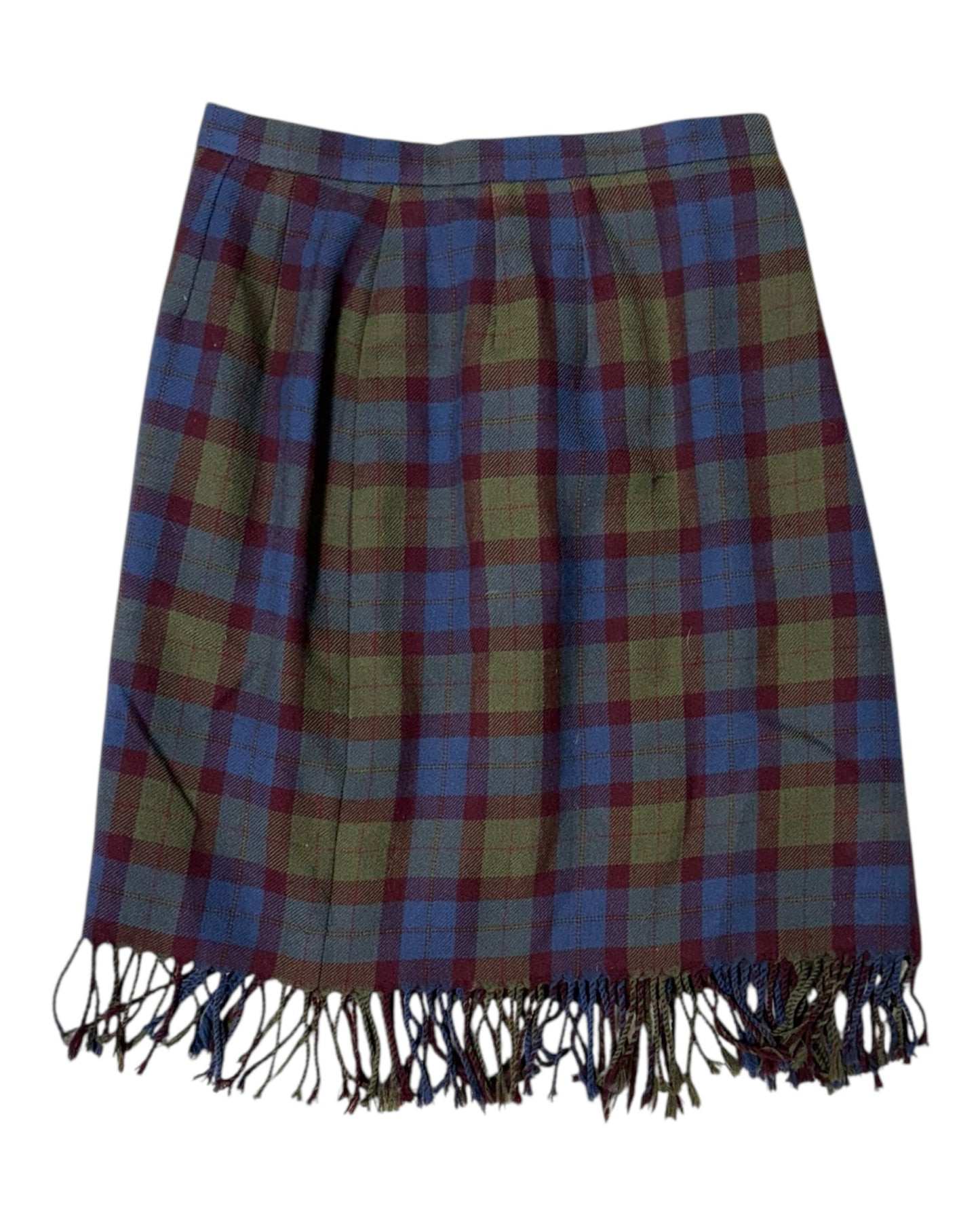 Vintage Carlisle Plaid Wool Skirt with Fringe