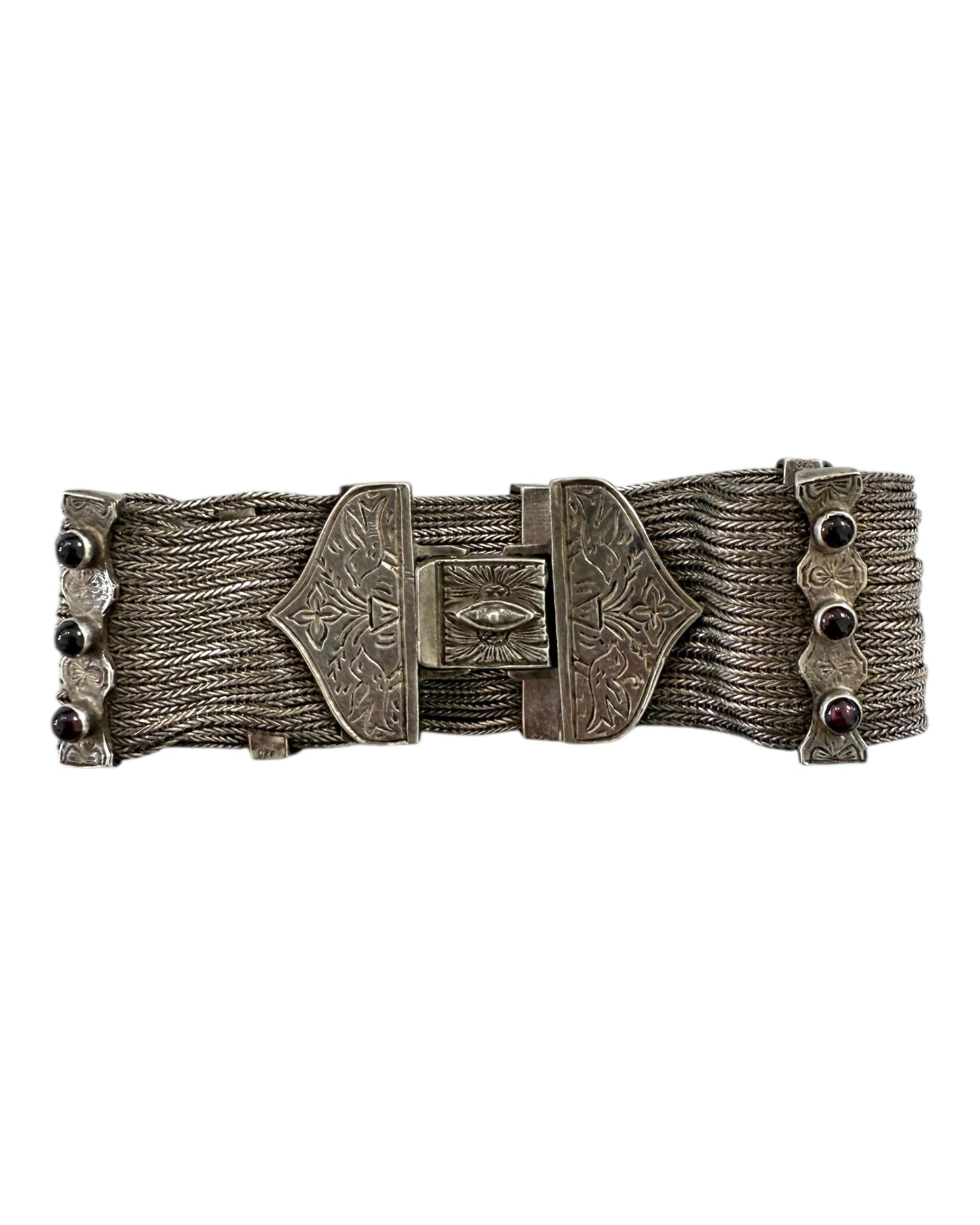 Vintage Sterling Silver and Iolite Etched Bracelet