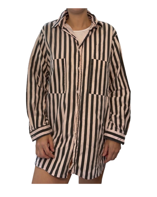 Pre-Loved CP Shades Pink and Grey Stripe Button-Up Top