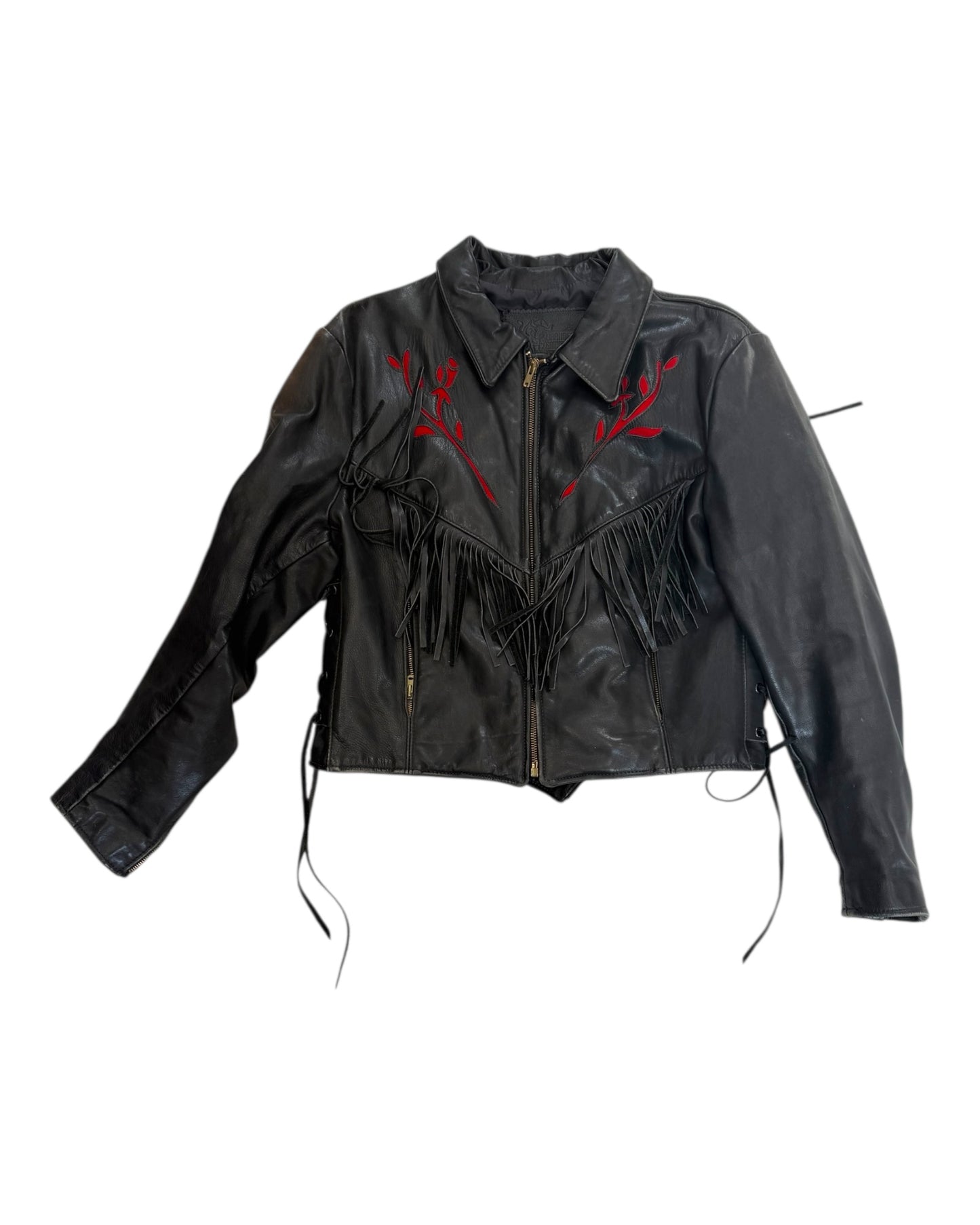 Vintage Black Leather Jacket with Fringe