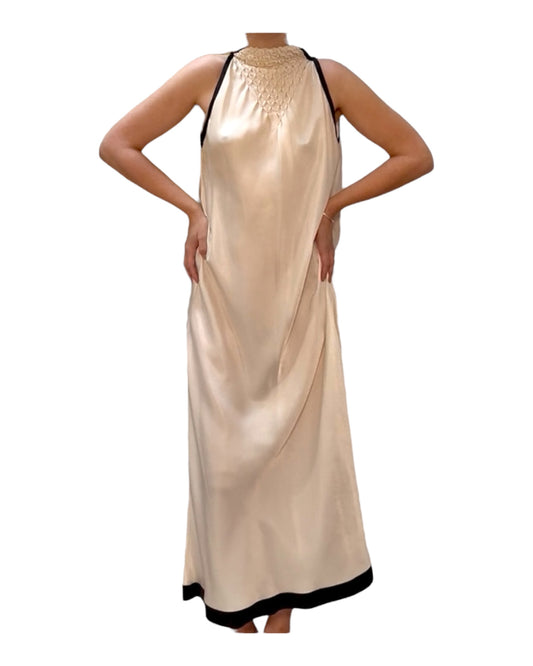 Vintage Ecru Mock Neck  Maxi Dress