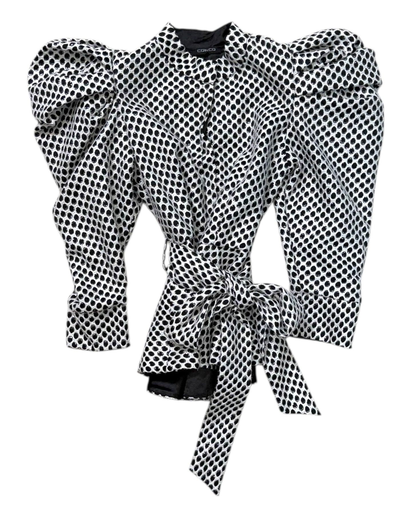 Vintage Black and White Blouse with Belt