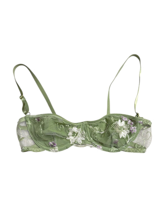 Vintage Green Floral Lace Bra