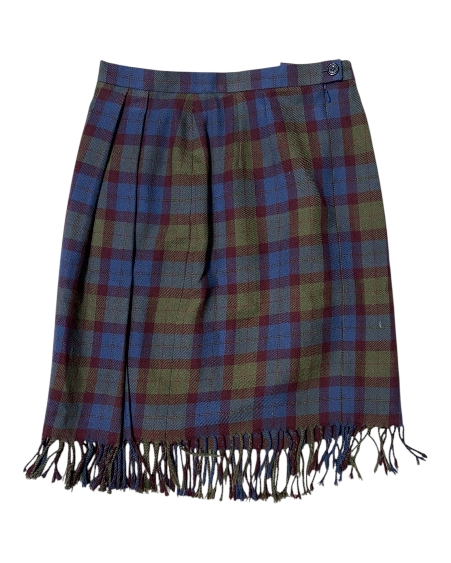 Vintage Carlisle Plaid Wool Skirt with Fringe