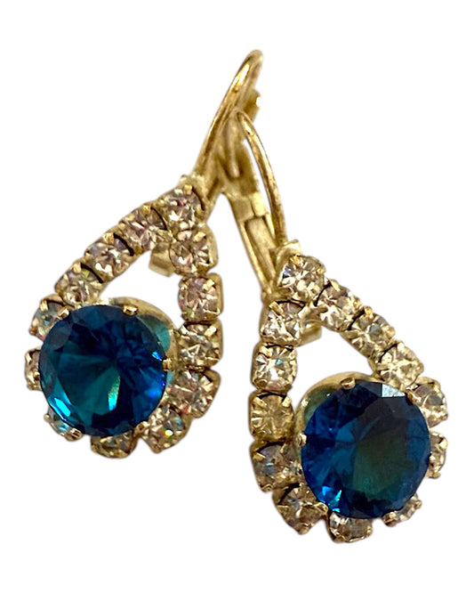 Vintage Blue Crystal Teardrop Earrings