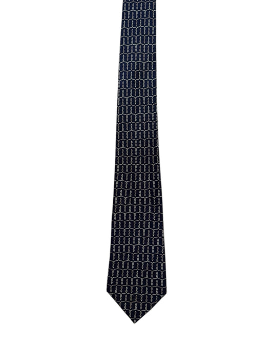 Vintage Hermés Navy Blue and Silver Silk Tie