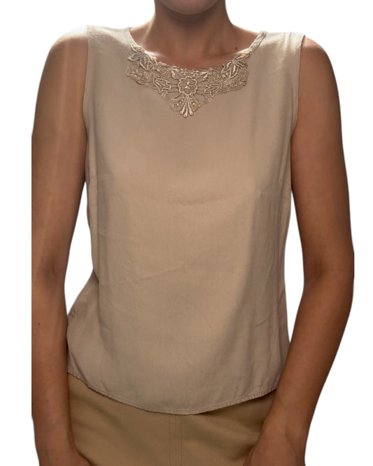 Vintage Beige Embroidered Tank Blouse