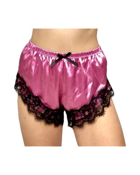 Purple and Black Lace Satin Lingerie Shorts