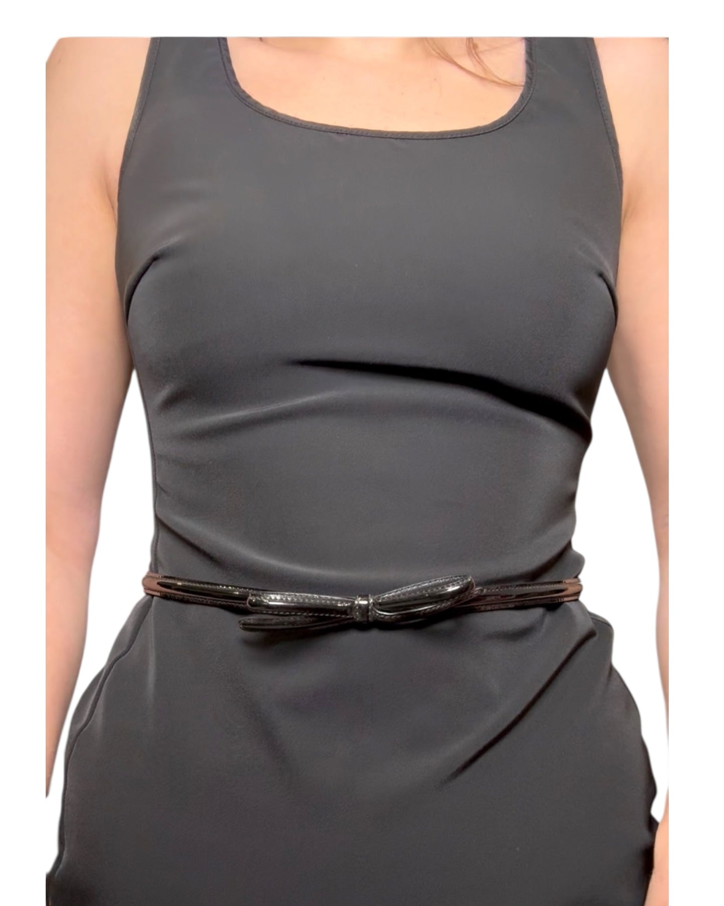 Vintage Prada Black Pencil Dress with Patent Leather Belt