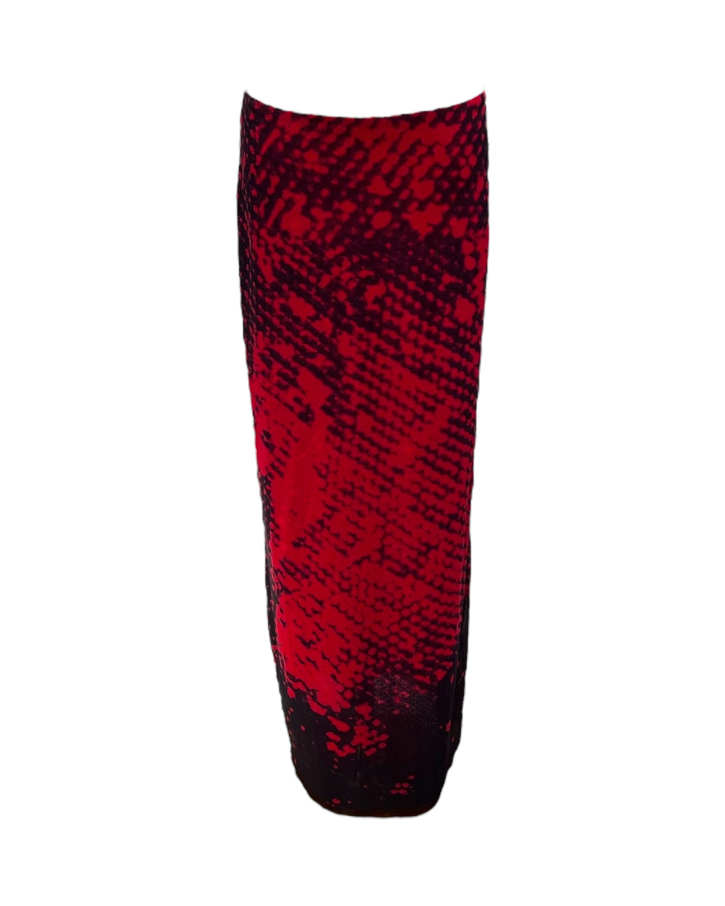 Vintage Vivienne Tam Red and Black Sequin Maxi Skirt with Adjustable Zipper Slit
