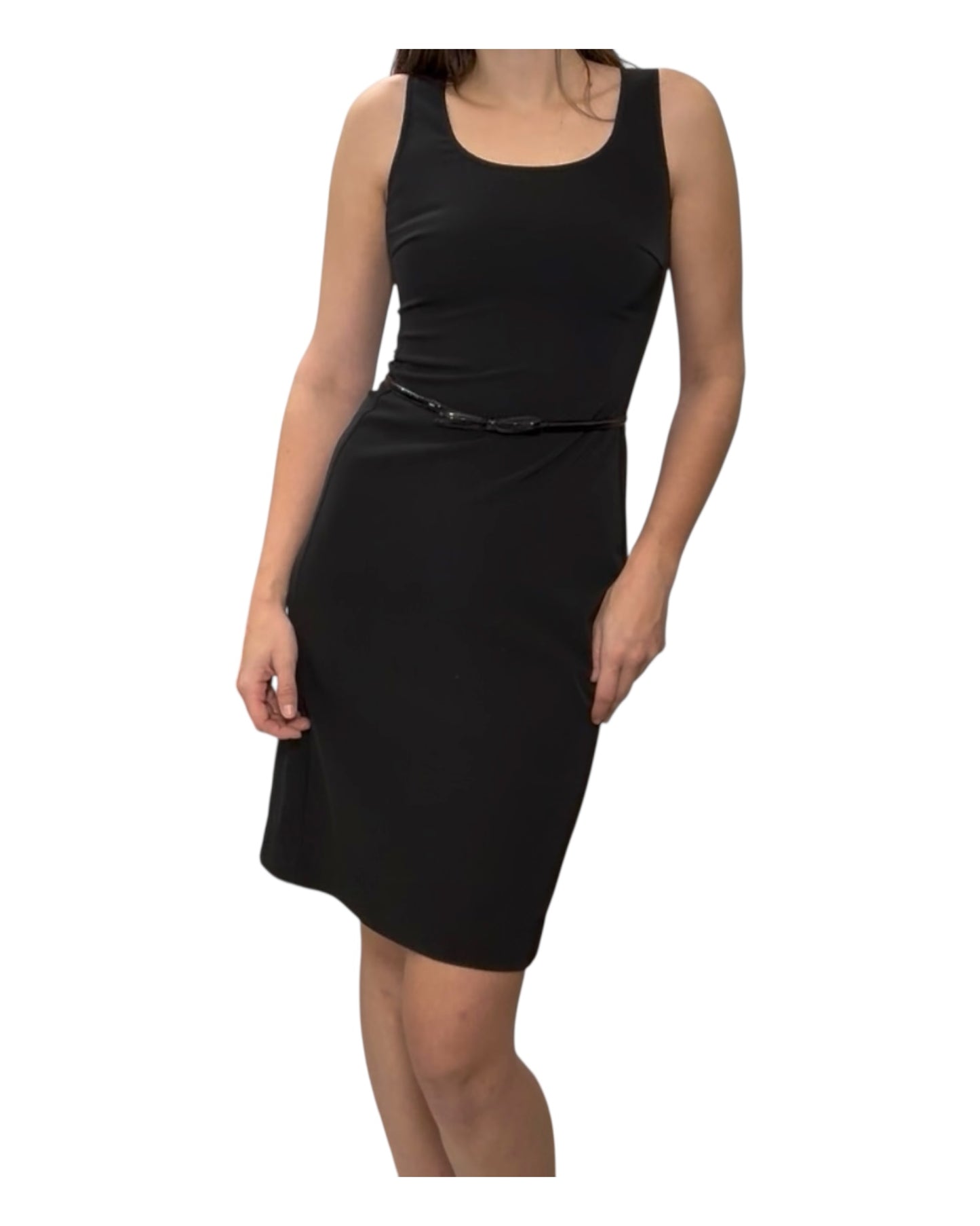 Vintage Prada Black Pencil Dress with Patent Leather Belt