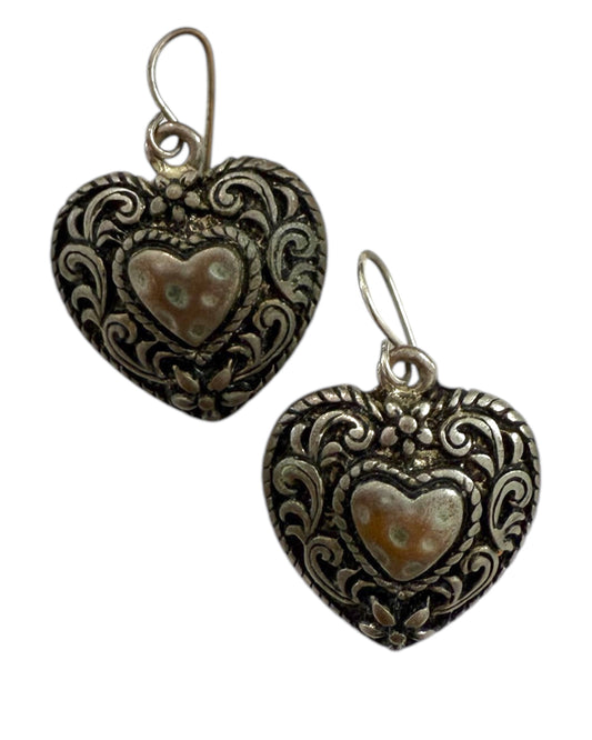 Vintage Black Metal Heart Dangly Earrings