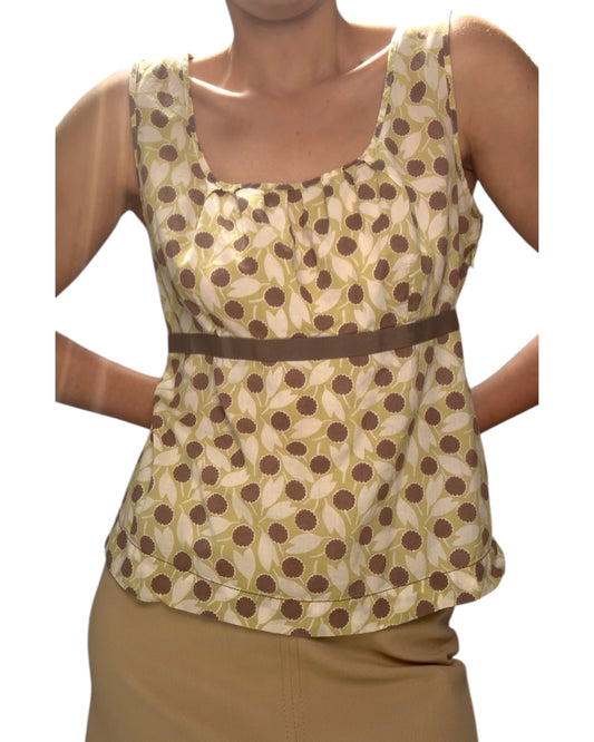 Vintage Green and Brown Floral Tank Blouse