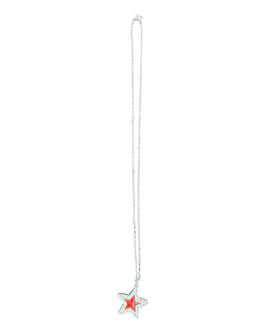 Vintage Silver and Red Star Pendant Necklace