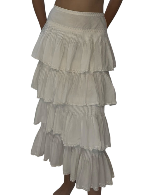 Vintage Chanel White Cotton Ruffle Maxi Skirt