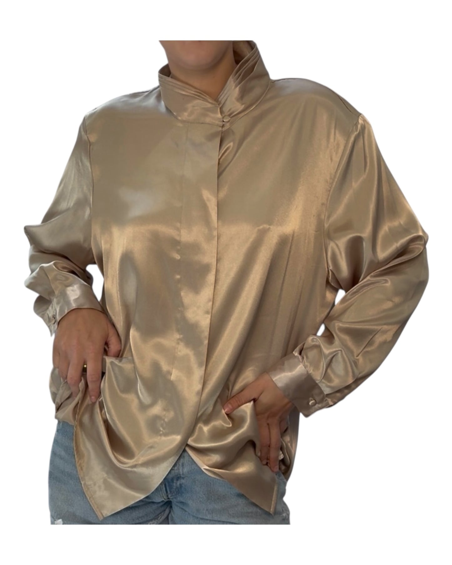 Vintage Silky Button-Up Blouses