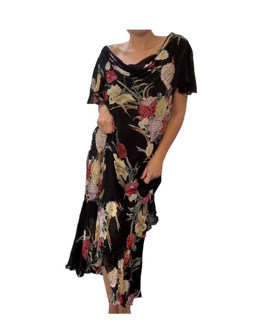 Vintage Black Floral Beaded Maxi Dress