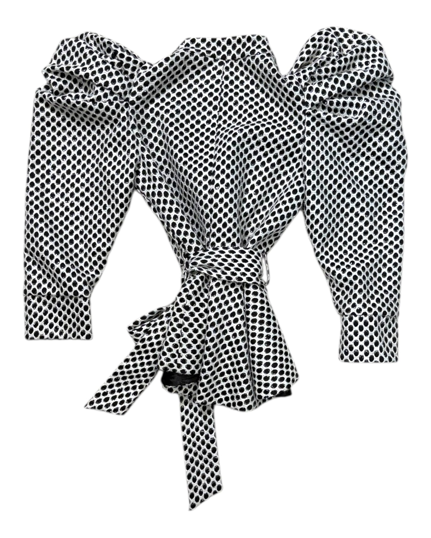 Vintage Black and White Blouse with Belt